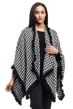 La Cera™ La Cera Houndstooth Split Poncho Shawl