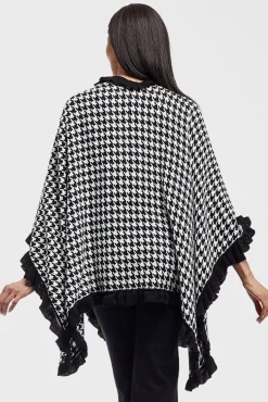 La Cera™ La Cera Houndstooth Split Poncho Shawl