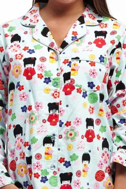 La Cera™ La Cera Long Sleeve Printed Flannel Pajama Set