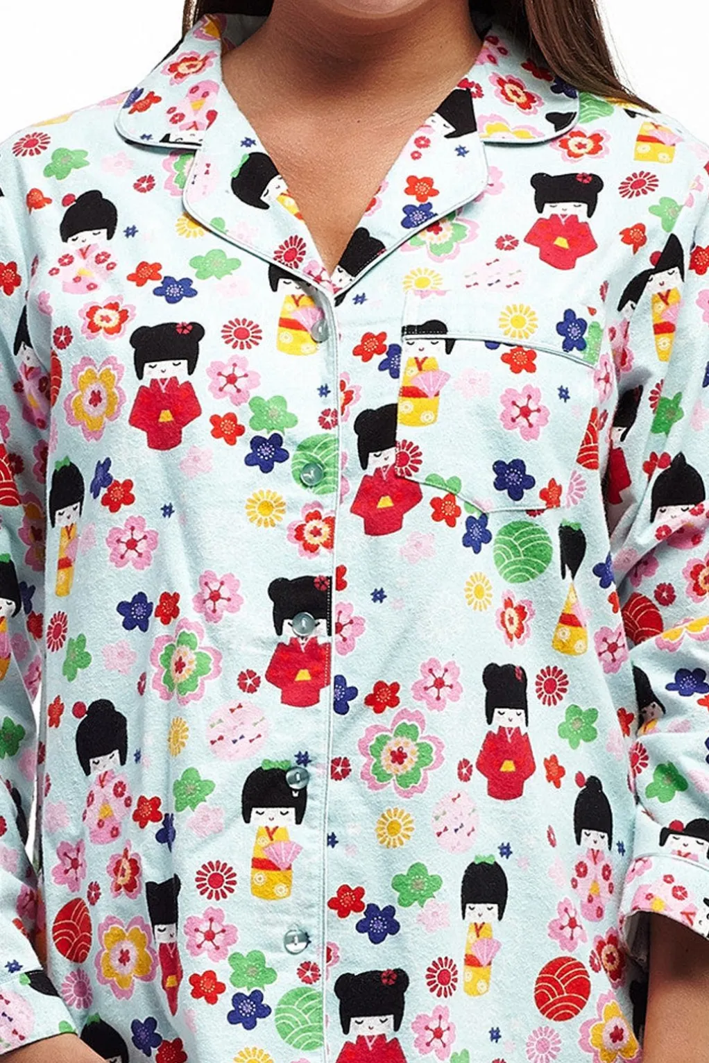 La Cera™ La Cera Long Sleeve Printed Flannel Pajama Set