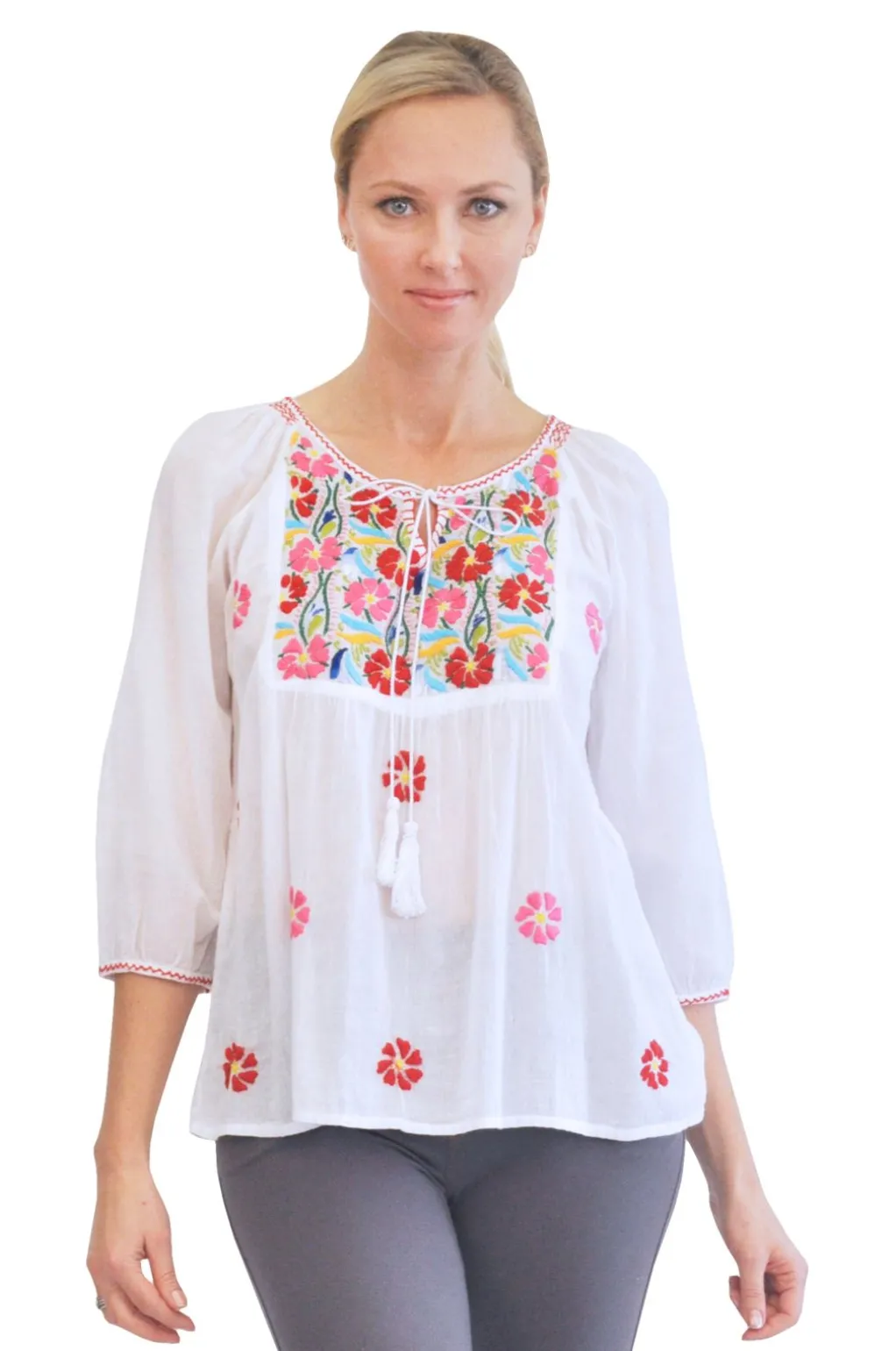 La Cera™ La Cera Multicolored Embroidered Top