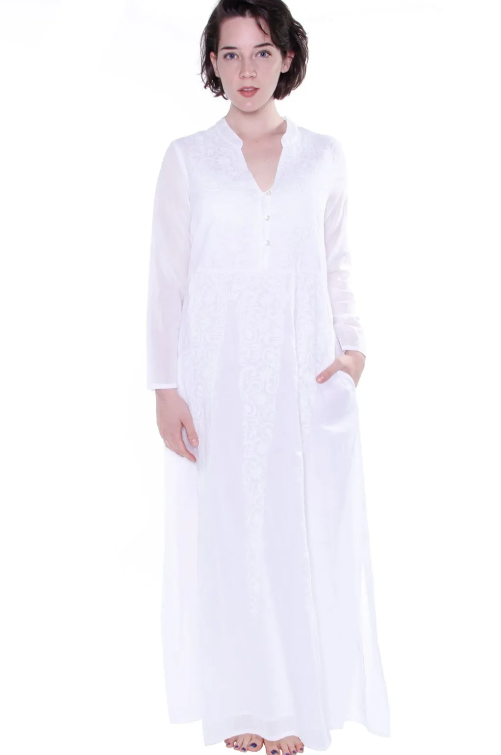 La Cera™ La Cera Notch V-Neck Embroidered Caftan