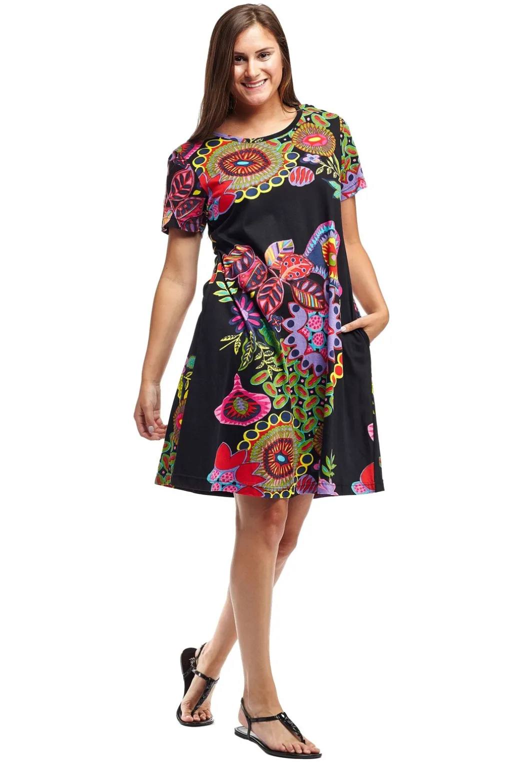La Cera™ La Cera Novelty Floral Print Short Sleeve Dress