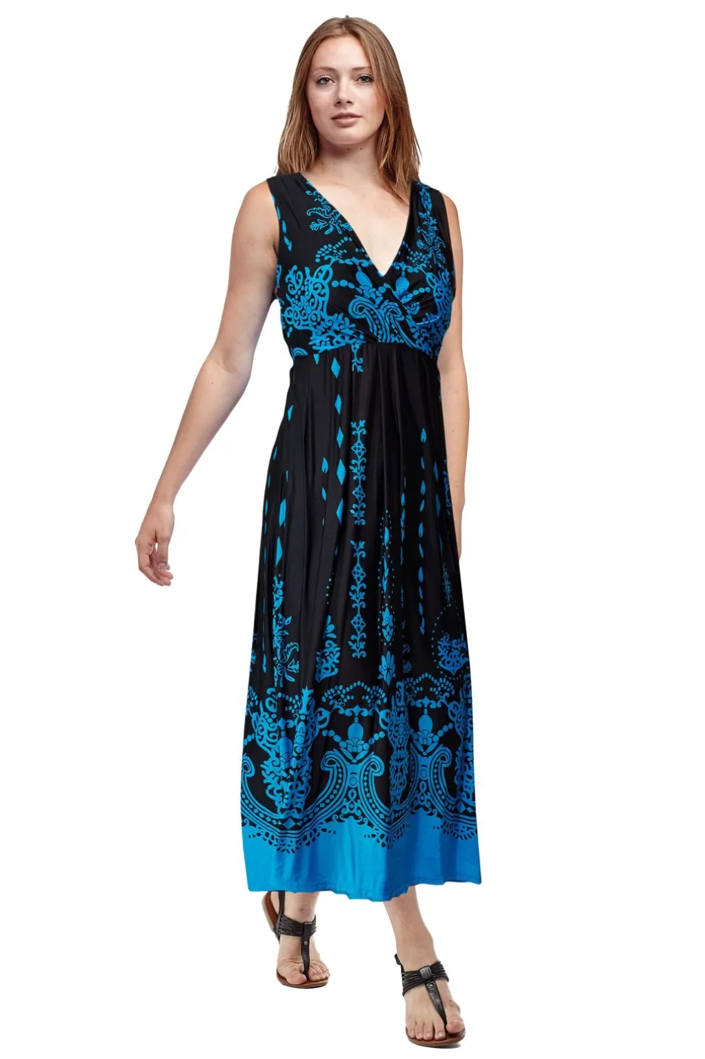 La Cera™ La Cera Paisley Border Print Sleeveless Printed Maxi Dress