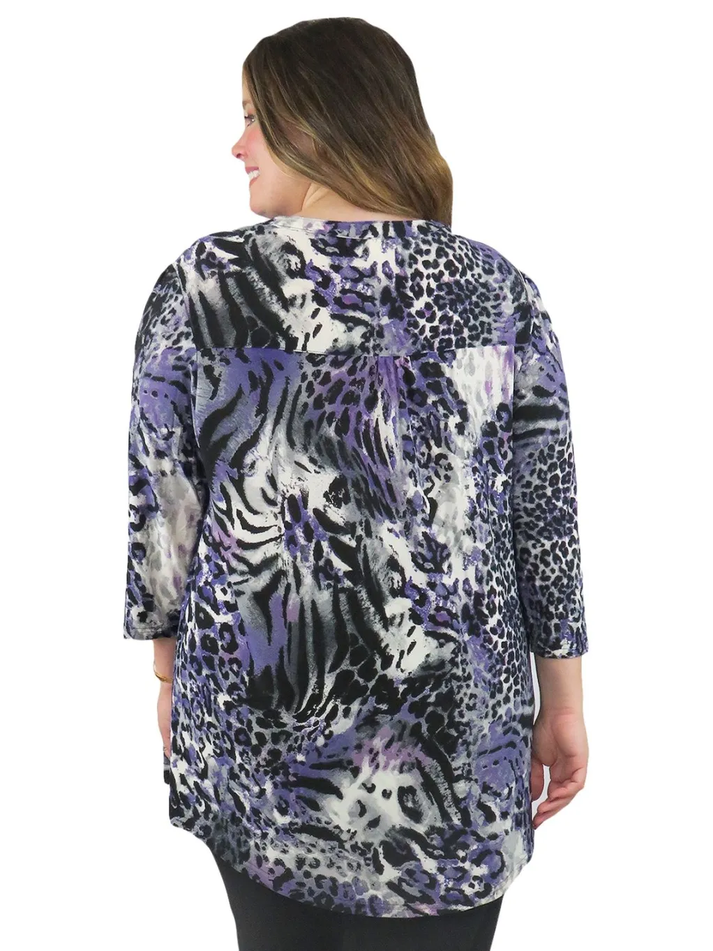 La Cera™ La Cera Pleat Front Animal Printed Tunic - Plus Size
