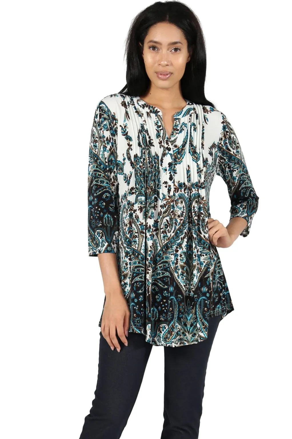 La Cera™ La Cera Pleat Front Paisley Tunic