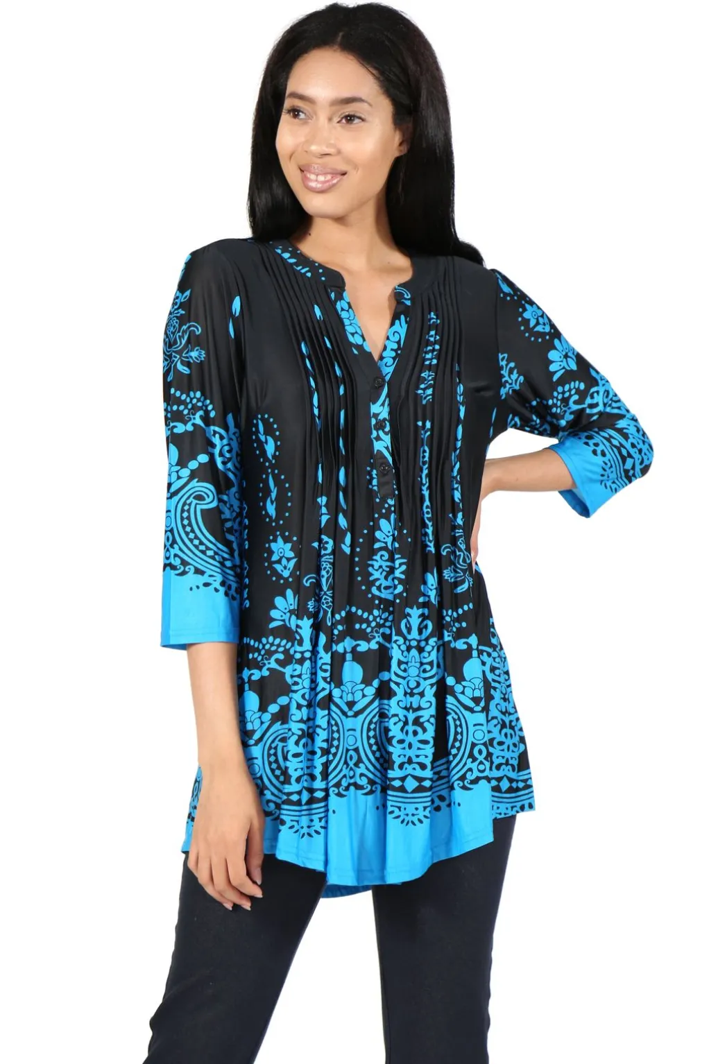 La Cera™ La Cera Pleat Front Printed Tunic
