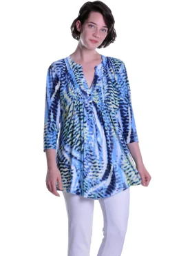 La Cera™ La Cera Pleat Front Printed Tunic Blue Yellow