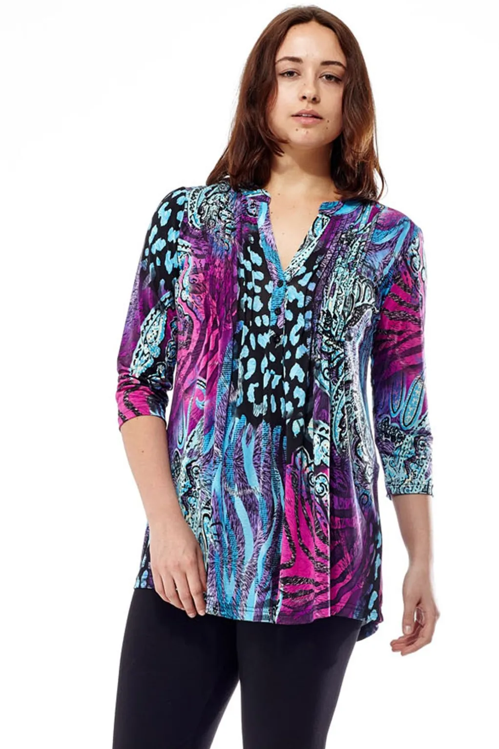 La Cera™ La Cera Pleat Front Printed Tunic