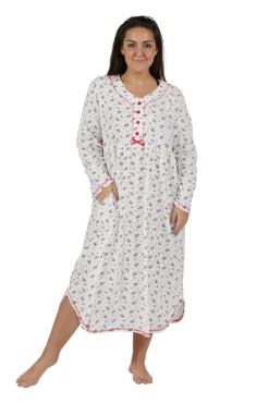 La Cera™ La Cera Plus Size 100% Cotton Knit Mistletoe Print Nightshirt