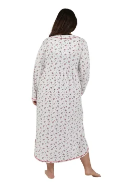 La Cera™ La Cera Plus Size 100% Cotton Knit Mistletoe Print Nightshirt