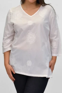 La Cera™ La Cera Plus Size Embroidered V-Neck Casual Shirt