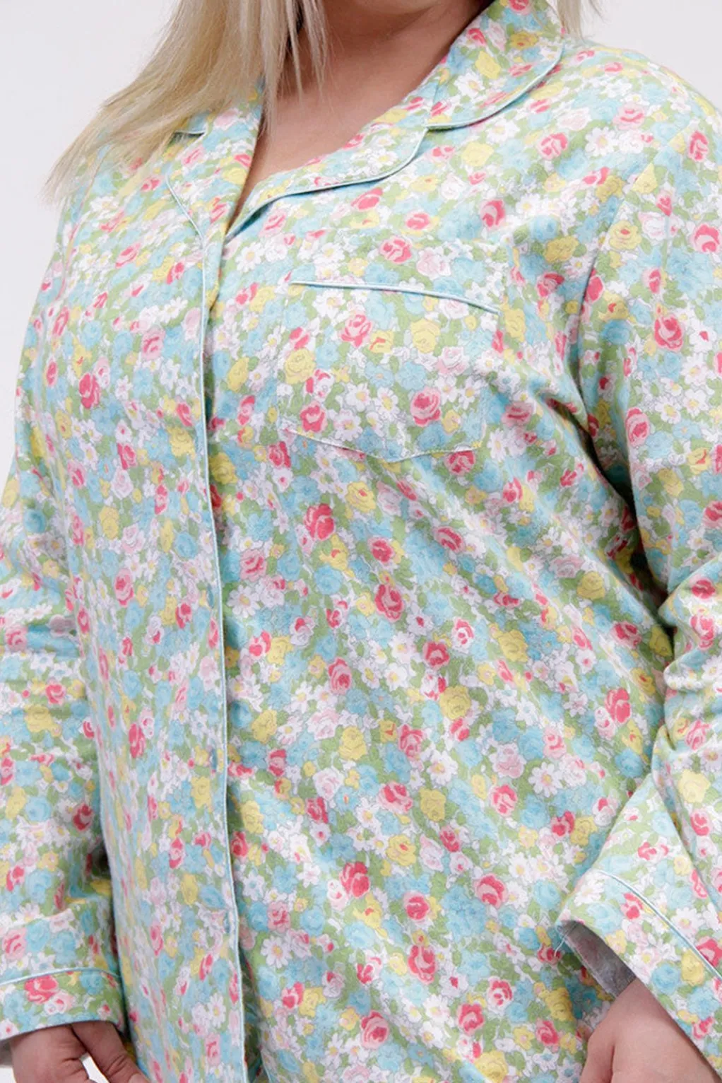 La Cera™ La Cera Plus Size Floral Flannel Pj Set