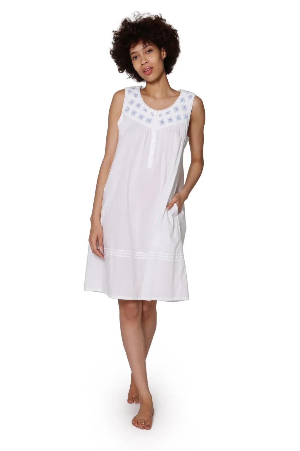 La Cera™ La Cera Plus Size Lattice Yoke Chemise With Embroidery