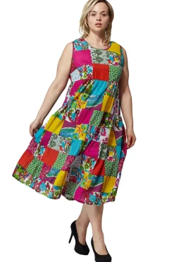 La Cera™ La Cera Plus Size Multicolored Patchwork Dress