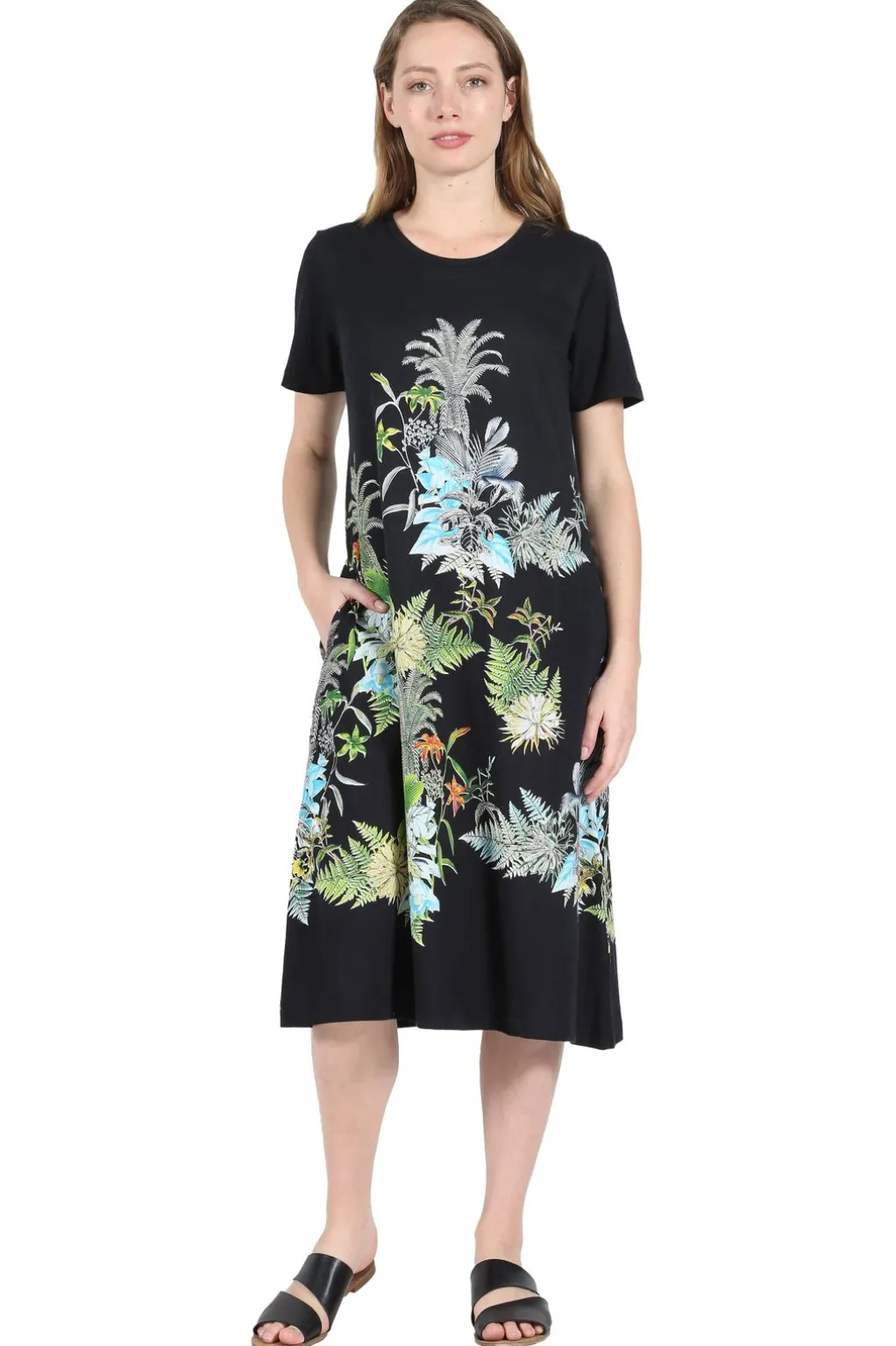 La Cera™ La Cera Printed A-Line Cotton Jersey Knit Dress