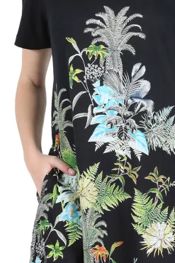 La Cera™ La Cera Printed A-Line Cotton Jersey Knit Dress
