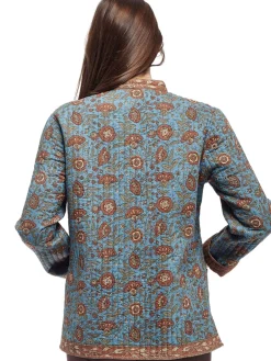 La Cera™ La Cera Quilted Blue Mandarin Jacket