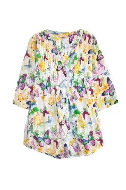 La Cera™ La Cera Rainbow Butterfly Print Pleated Tunic - Plus Size