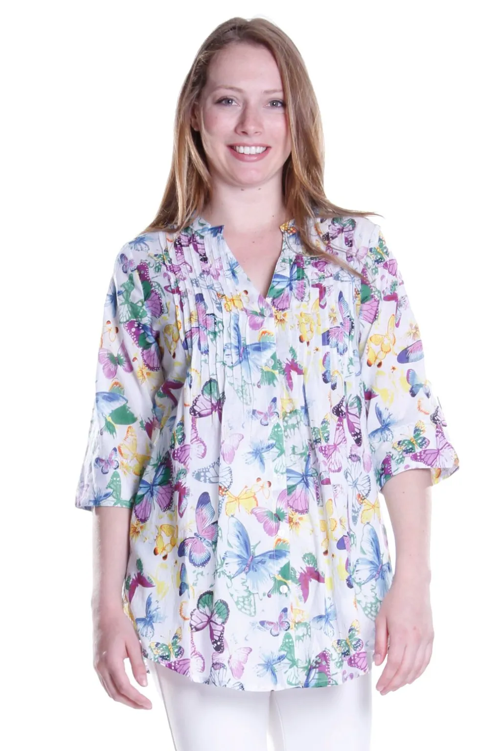 La Cera™ La Cera Rainbow Butterfly Print Pleated Tunic
