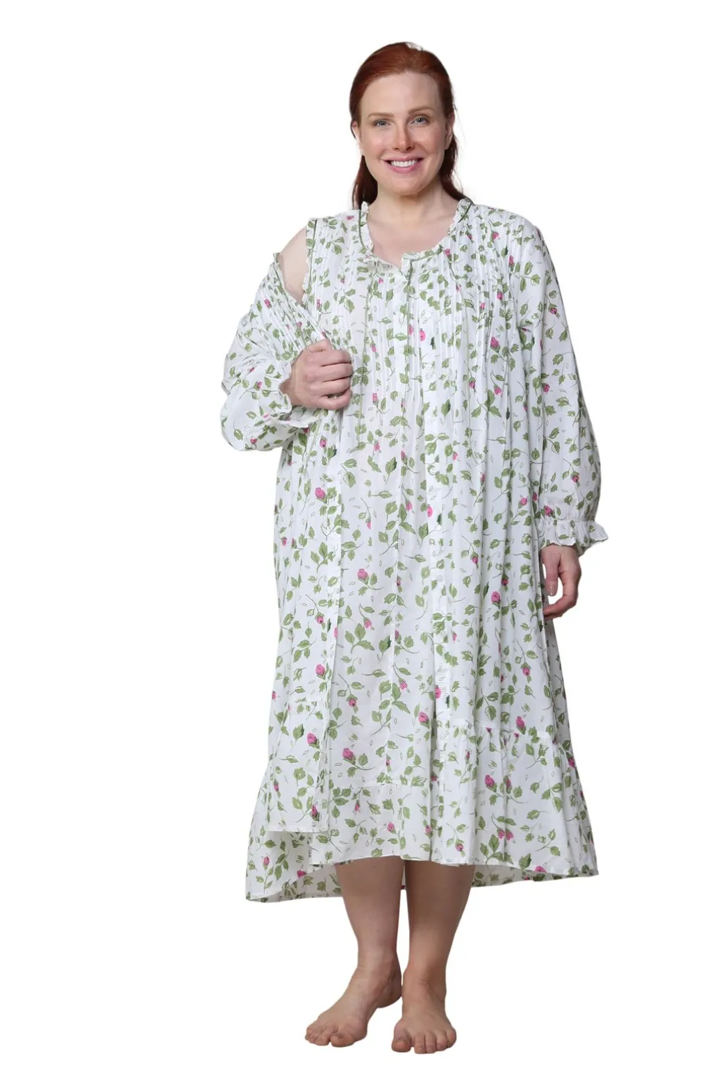 La Cera™ La Cera Rose Vine 100% Cotton Robe - Plus Size