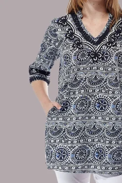 La Cera™ La Cera Short Sleeve Printed Tunic Top