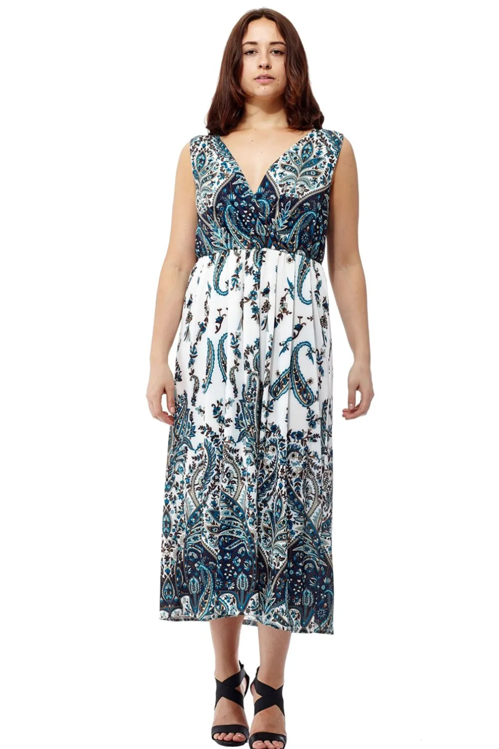 La Cera™ La Cera Sleeveless Paisley Printed Maxi Dress