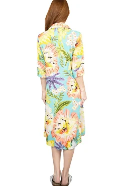 La Cera™ La Cera Tropical Floral Printed Button-Down Shirt Dress