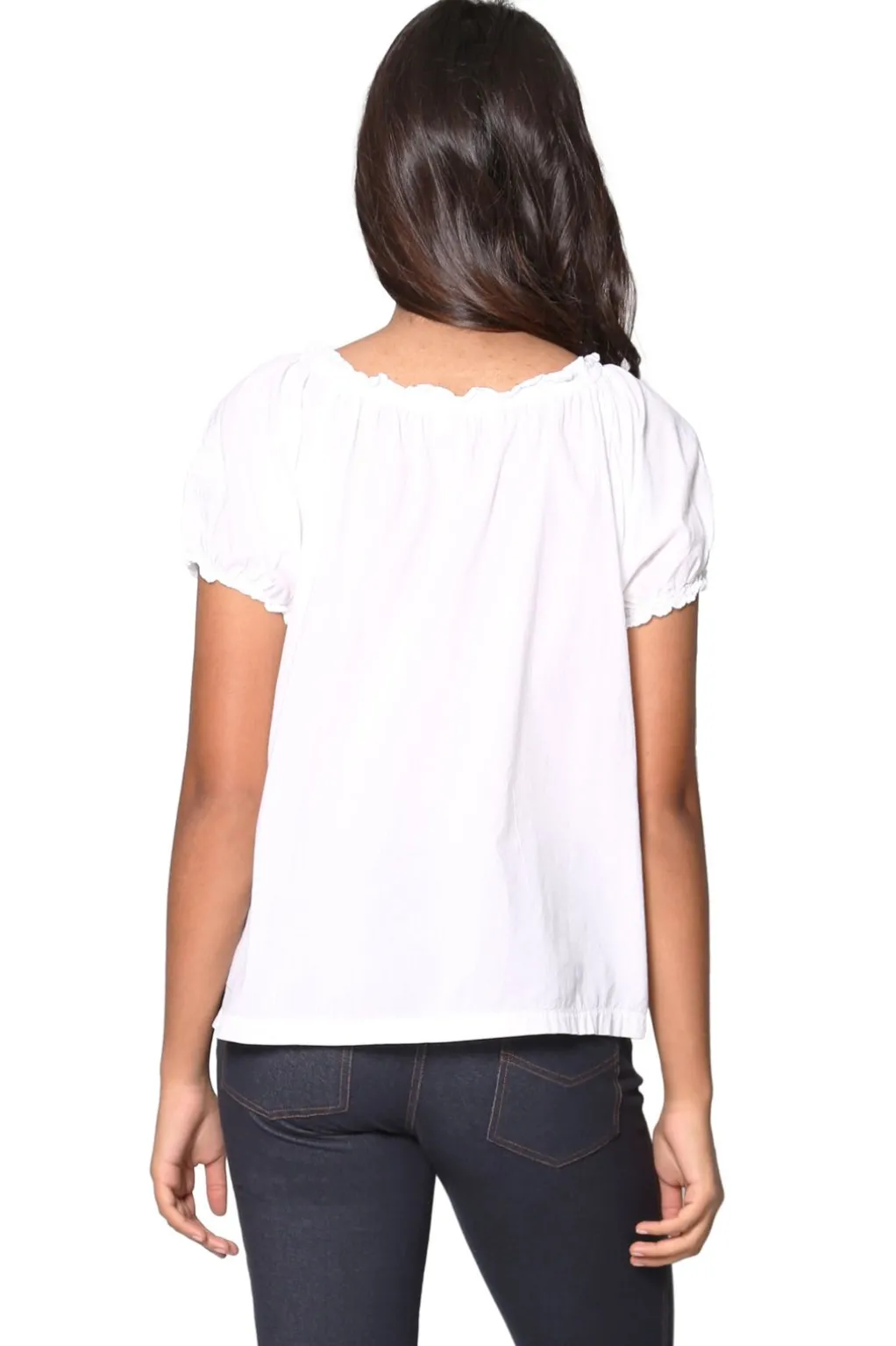 La Cera™ La Cera White Embroidered Short Sleeve Peasant Top