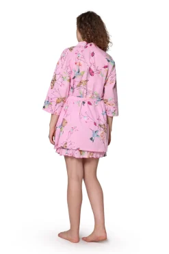 La Cera™ Pink Floral Cotton Robe