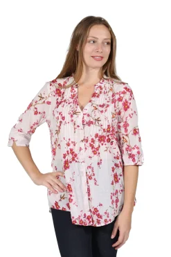 La Cera™ Pleat Front Fern Print Cotton Top