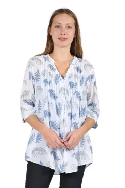 La Cera™ Pleat Front Printed Cotton Top - Plus Size