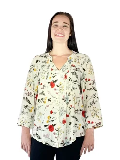La Cera™ Pleat Front Printed Rayon Top