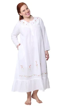 La Cera™ Plus Size 100% Cotton Embroidered Long Sleeve Gown