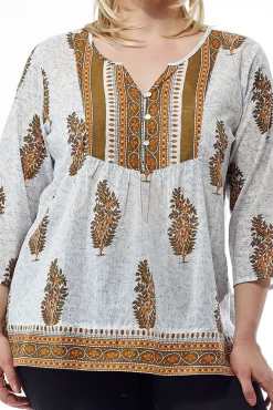 La Cera™ Plus Size Block Print Cotton Tunic Top