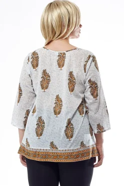 La Cera™ Plus Size Block Print Cotton Tunic Top