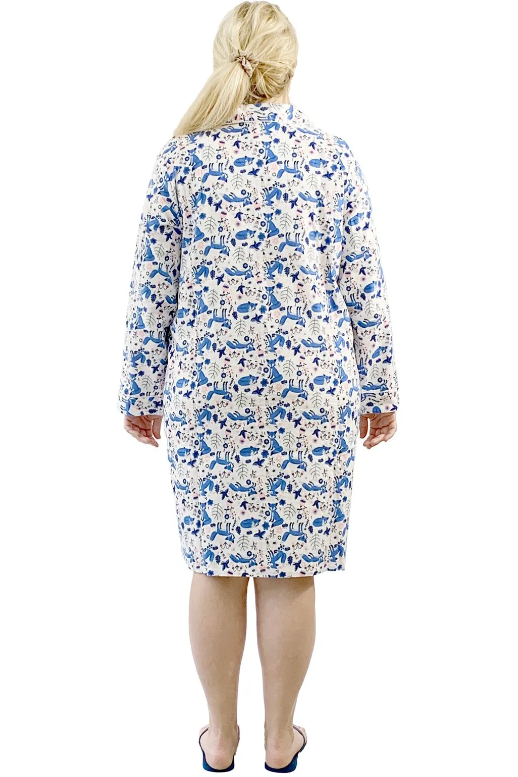 La Cera™ Plus Size Blue Fox Flannel Night Shirt