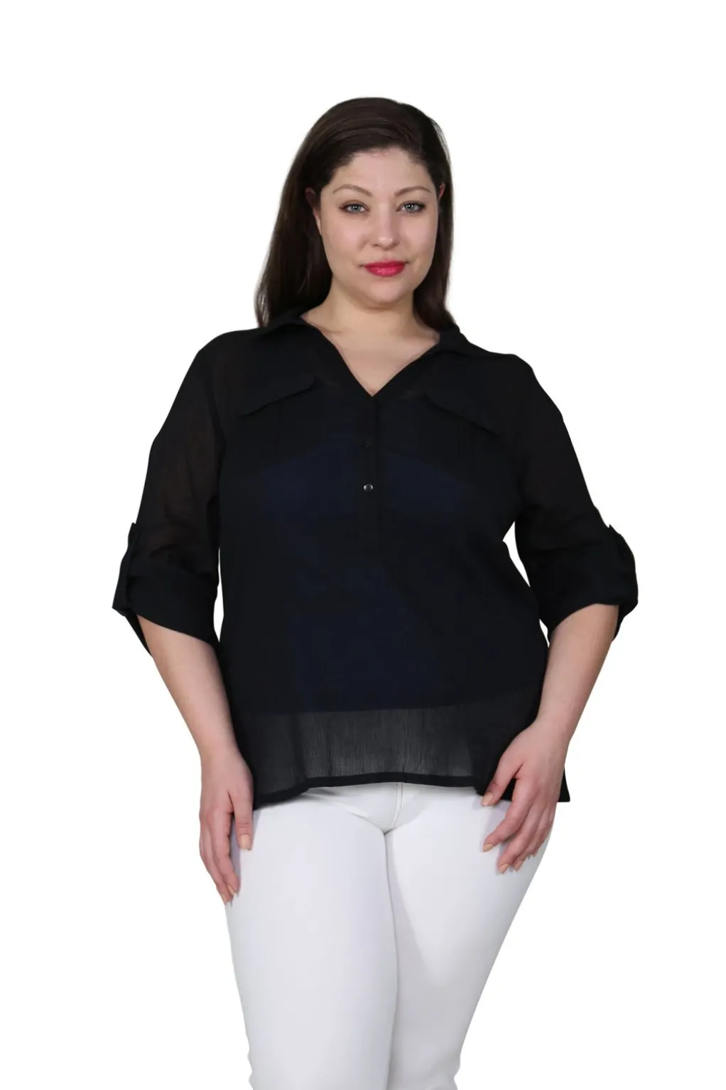 La Cera™ Plus Size Cotton Gauze Camp Shirt