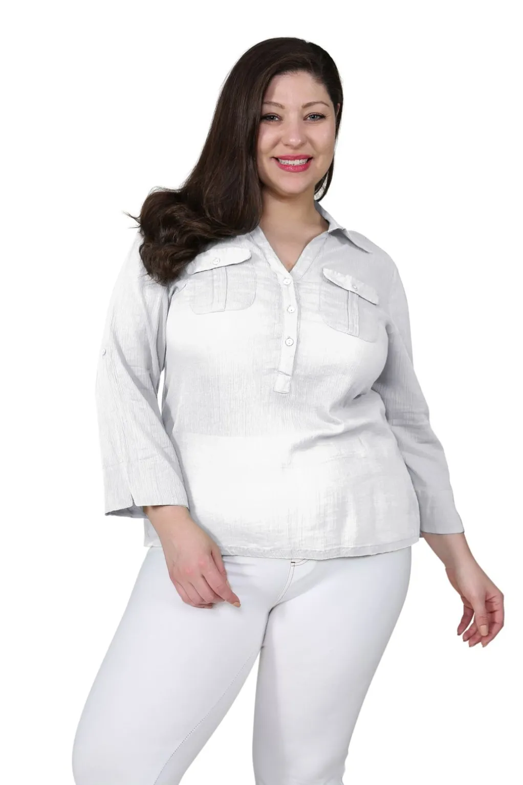 La Cera™ Plus Size Cotton Gauze Camp Shirt