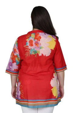 La Cera™ Plus Size Floral Border Print Tunic With Release Pleats