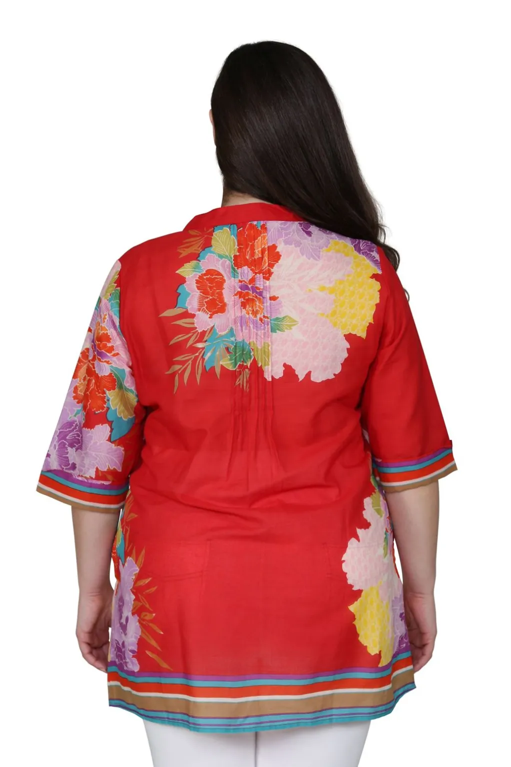La Cera™ Plus Size Floral Border Print Tunic With Release Pleats
