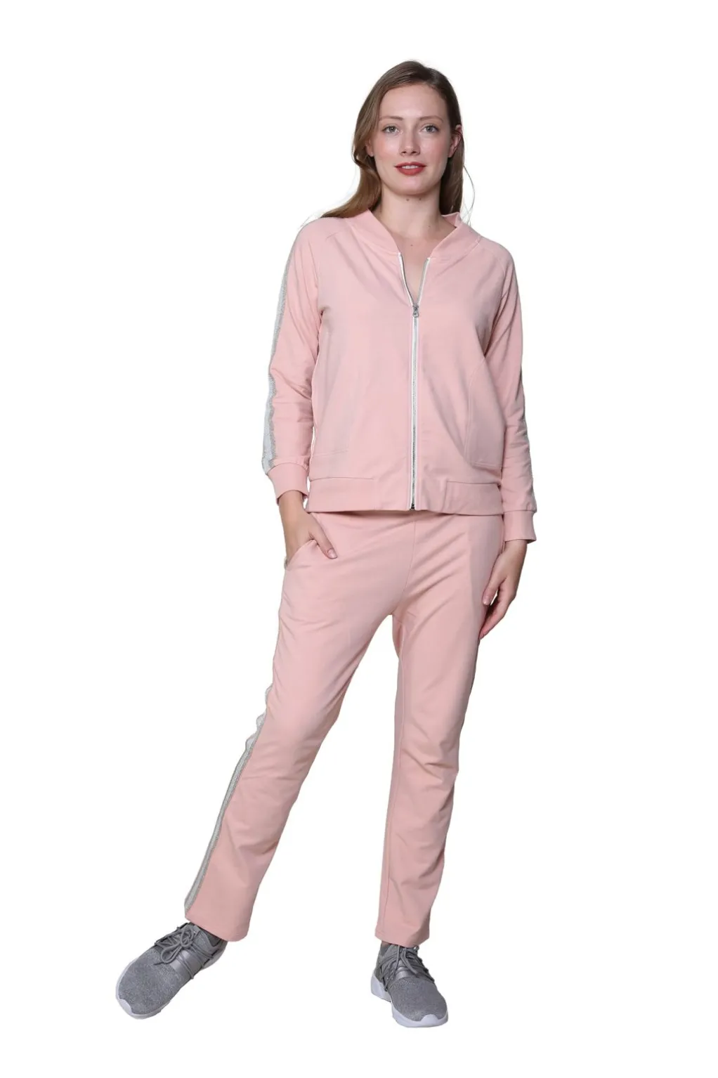 La Cera™ Plus Size French Terry Cotton 2-Piece Zip-Front Track Pant Set