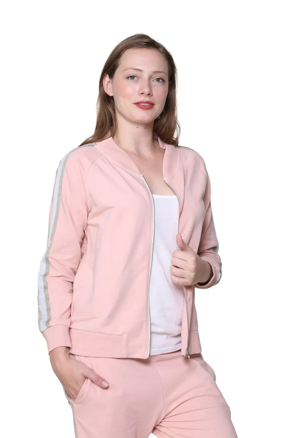 La Cera™ Plus Size French Terry Cotton 2-Piece Zip-Front Track Pant Set