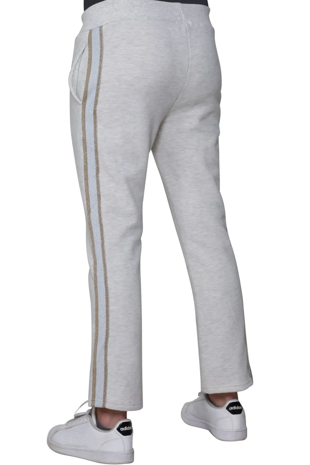 La Cera™ Plus Size French Terry Pant With Lurex Tuxedo Stripe Trim