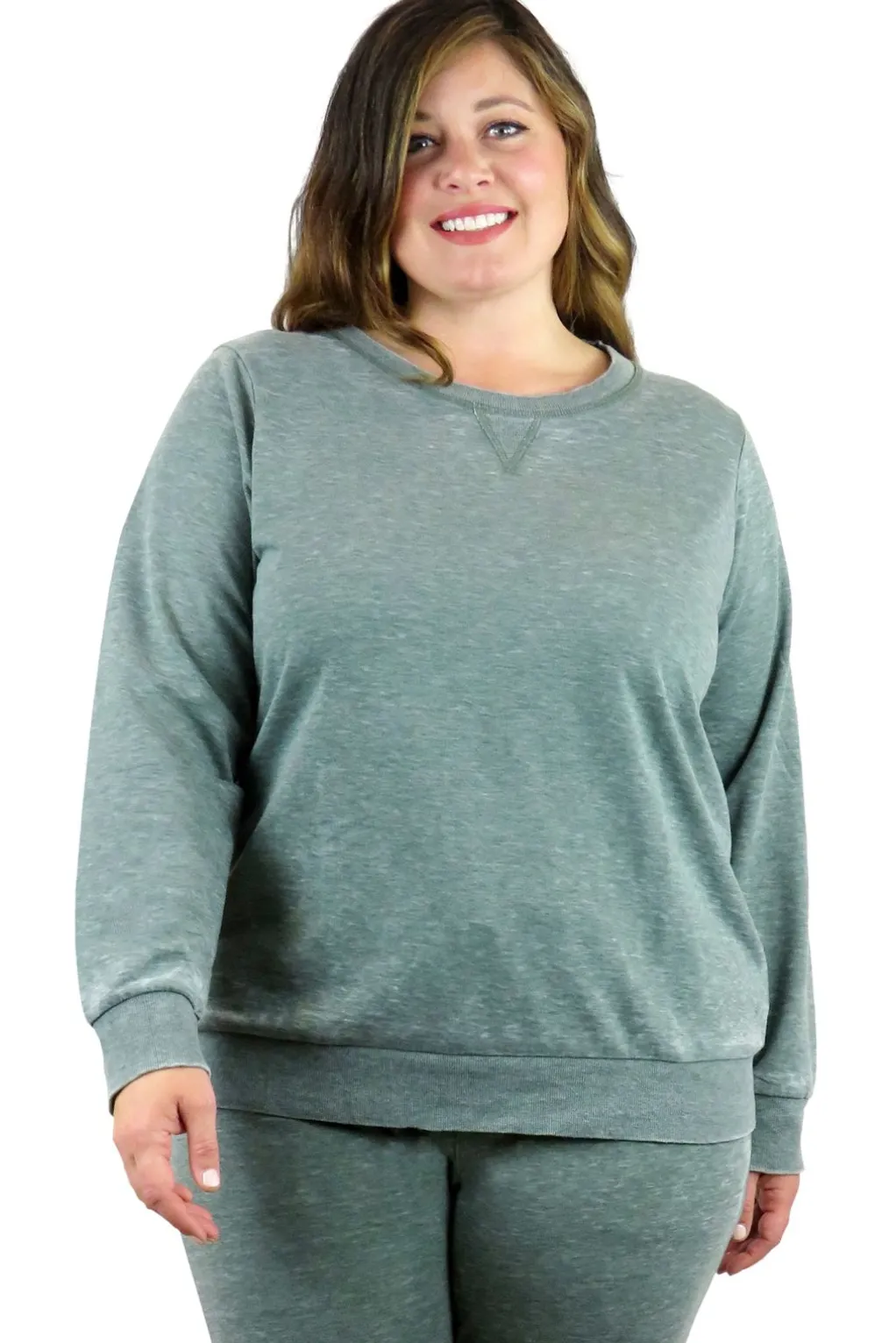 La Cera™ Plus Size Heathered Crew Neck French Terry Sweatshirt