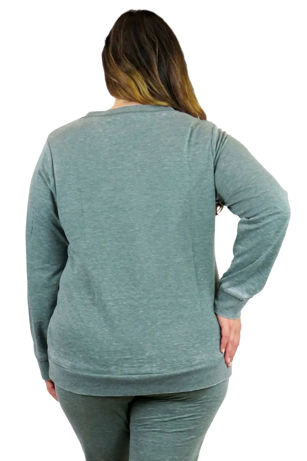 La Cera™ Plus Size Heathered Crew Neck French Terry Sweatshirt