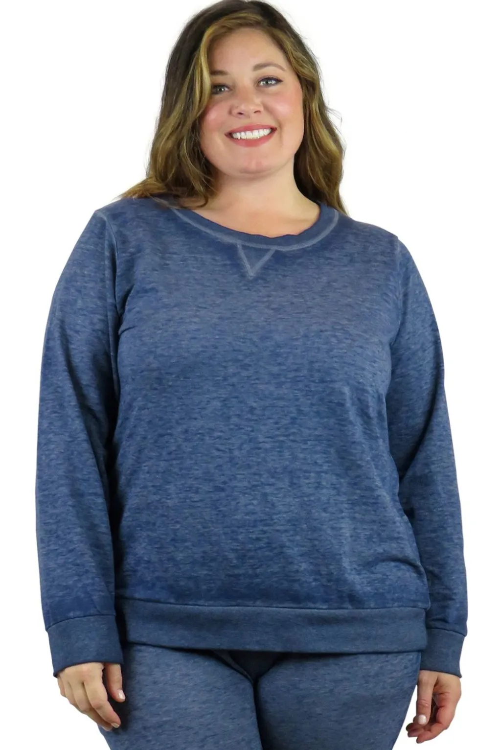 La Cera™ Plus Size Heathered Crew Neck French Terry Sweatshirt