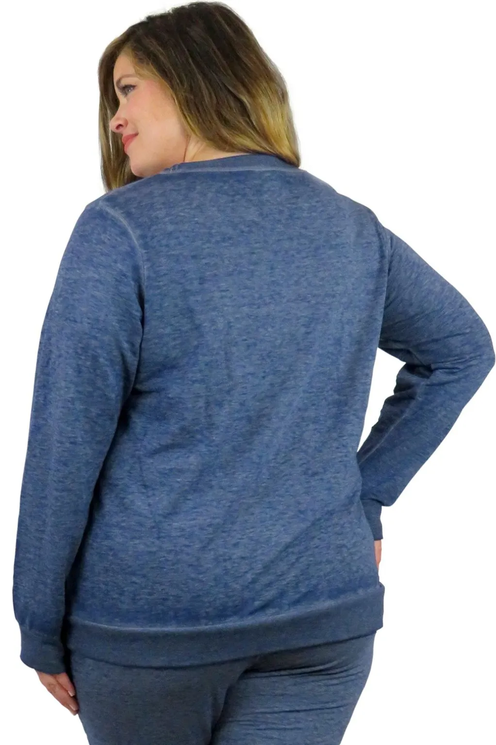 La Cera™ Plus Size Heathered Crew Neck French Terry Sweatshirt