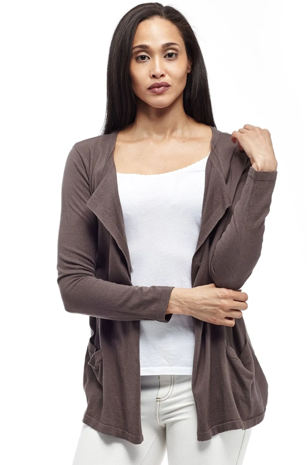 La Cera™ Plus Size La Cera Long Sleeve Waterfall Cardigan