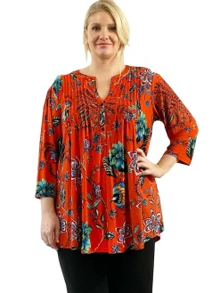 La Cera™ Plus Size La Cera Mandarin Floral Print Tunic